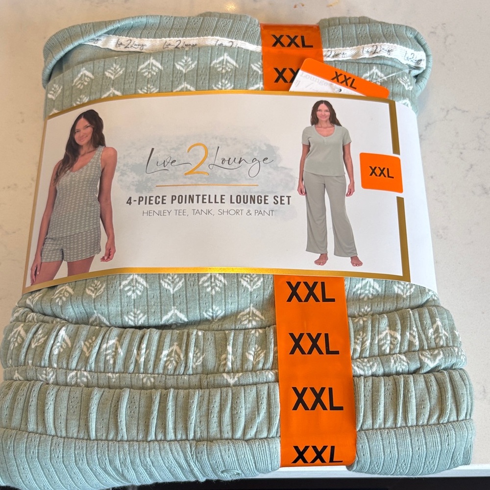 Live2Lounge Women's 4-Piece Pointelle Pajama Set - Light Green PJ PJs